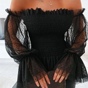 Elegant Black Sheer Sleeve Top